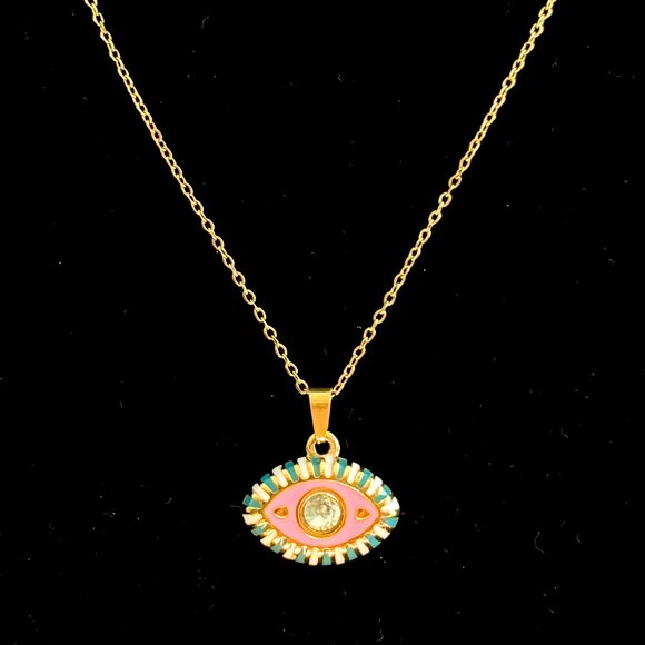 Ramla Jewelry - Ramla Pink Eye Necklace - 14K Gold-Plated New